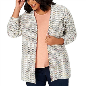 Christopher & Banks Cream Multi-Color Textured Knit Open Front Cardigan S…